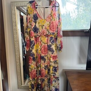 Floral Maxi Dress with Pink and Yellow Accents